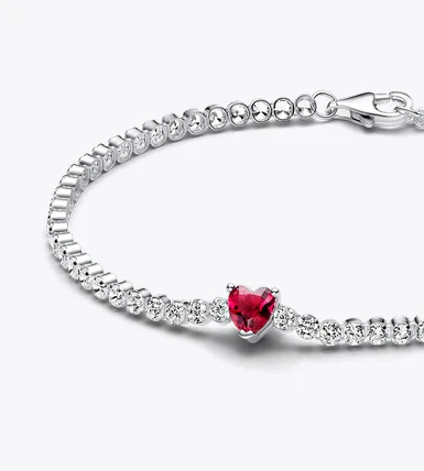 Red Sparkling Heart Tennis Bracelet