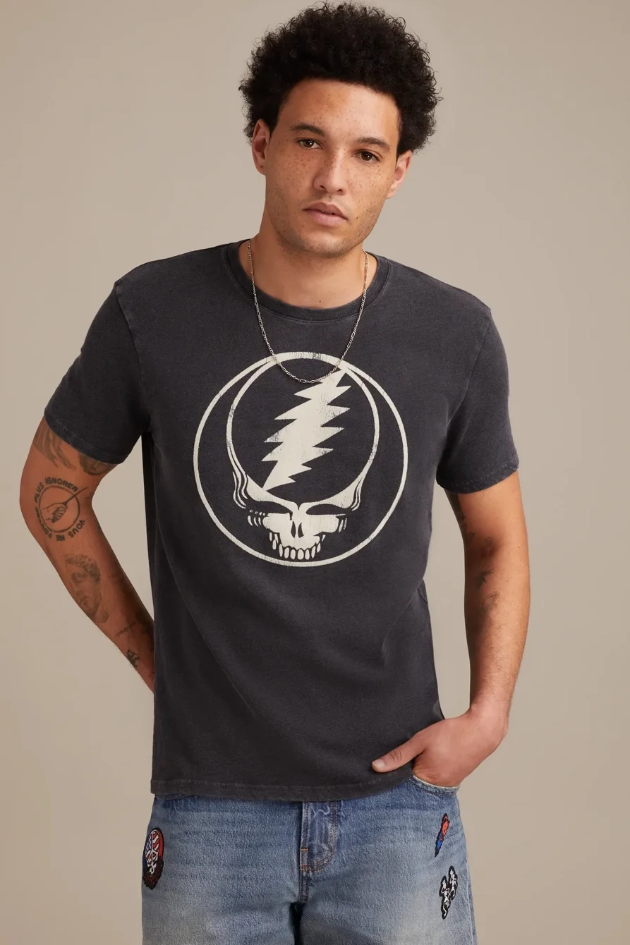Image of Lucky Brand Grateful Dead Logo Tee - Men's Clothing Tops Shirts Tee Graphic T Shirts in Moonless Night