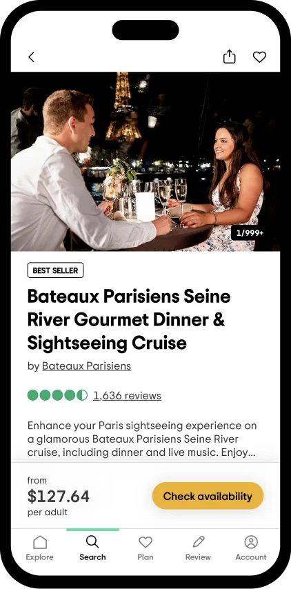 Image description: Graphic view of a phone screen showing a bookable experience.