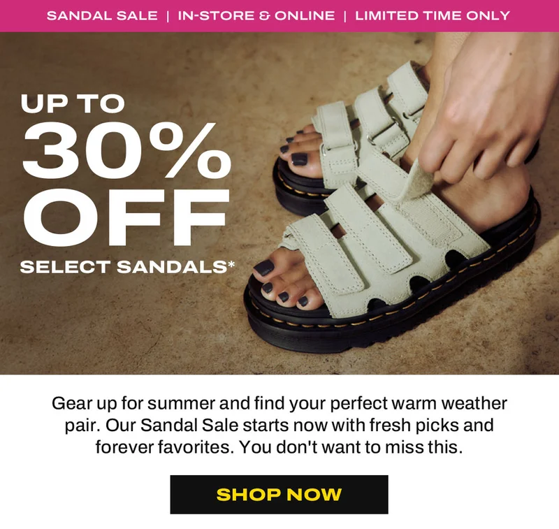 Shop sandals up to 30% off
