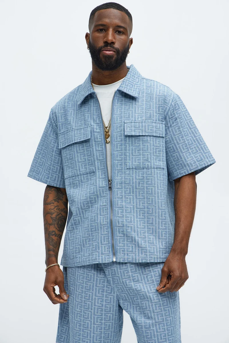 Image of Fallon Jacquard Zip Shirt - Blue