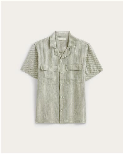 [Image]The Resort Shirt in Linen | Oil Green / White