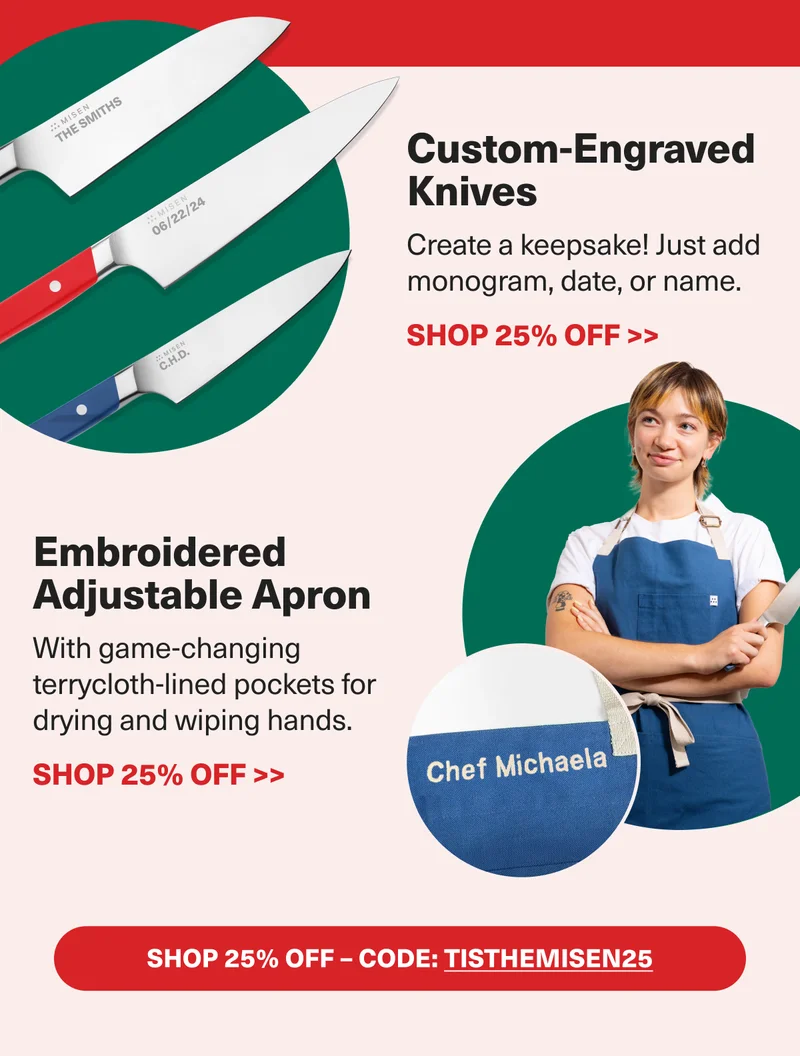 Custom-Engraved Knives and Embroidered Adjustable Apron 0 Shop Now with 25% Off With code: discount code