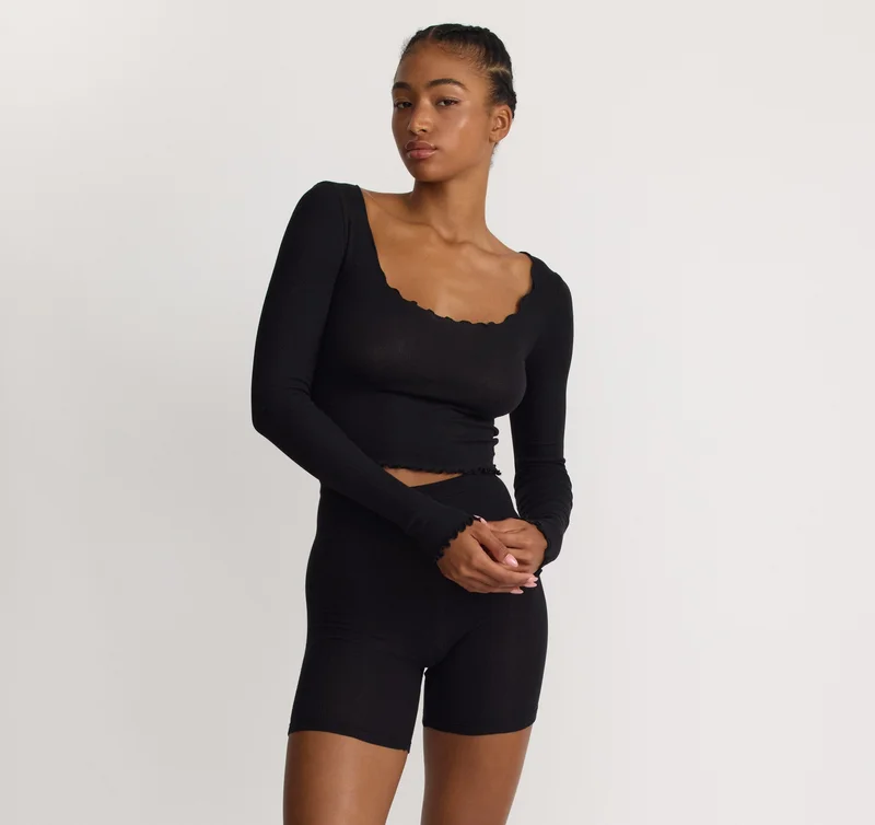 Image of Core Rib V-Neck Long Sleeve Tee