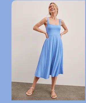 Featherweight At The Ready Square Neck Dress in Flower Blue Heather