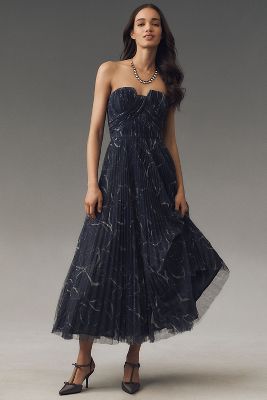 Hutch Corene Strapless Floral Tulle A-Line Midi Dress
