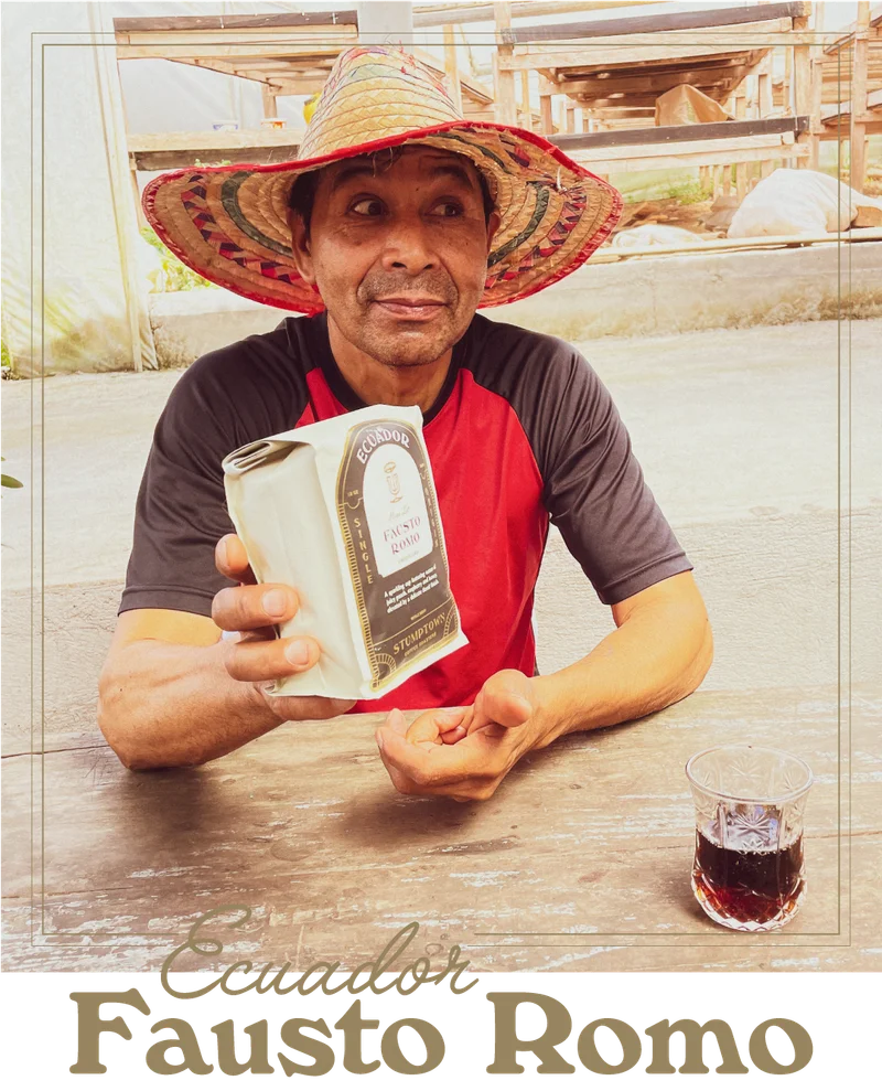 Coffee producer Fausto Romo holds a bag of his Ecuador single-origin coffee.