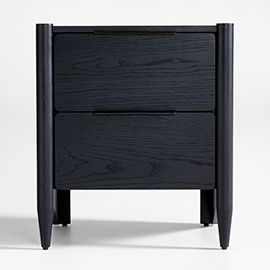 Casa Black Oak Wood Nightstand with Drawers