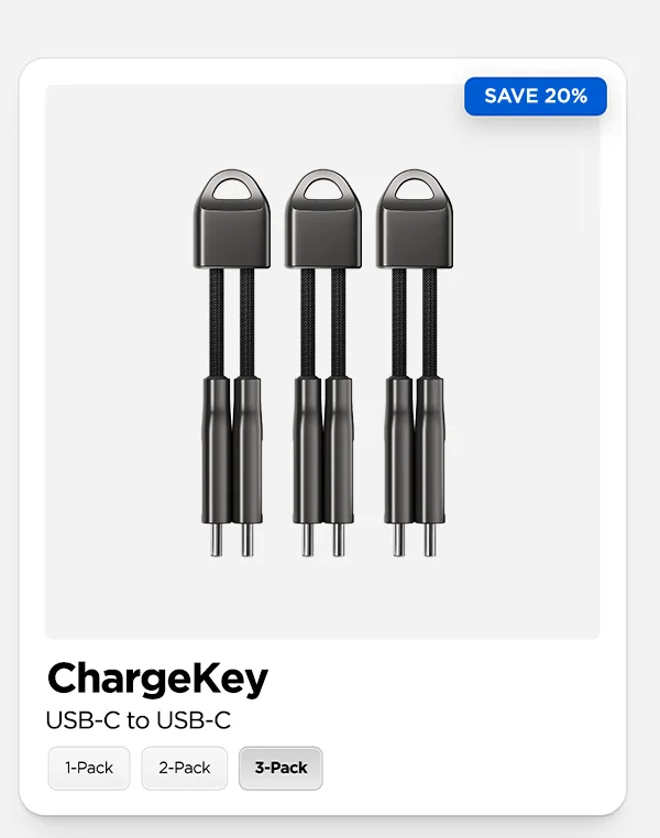 ChargeKey packs 240W of power and 10Gbps data transfer speeds—the fastest supported by iPhone 15 Pro and iPhone 16 Pro—into a tiny cable that fits seamlessly on your keychain.