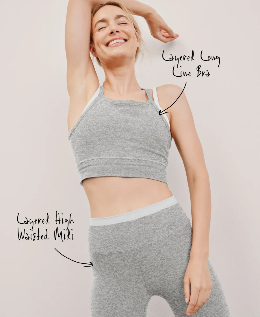 Spacedye Layered Long Line Bra in Silver Mist