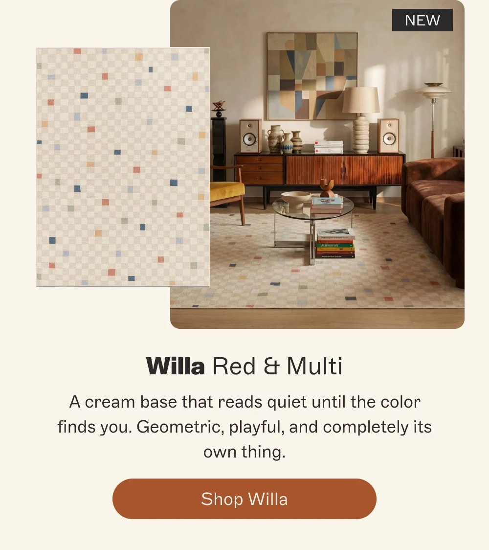 NEW Willa Red & Multi A cream base that reads quiet until the color finds you. Geometric, playful, and completely its own thing. Shop Willa