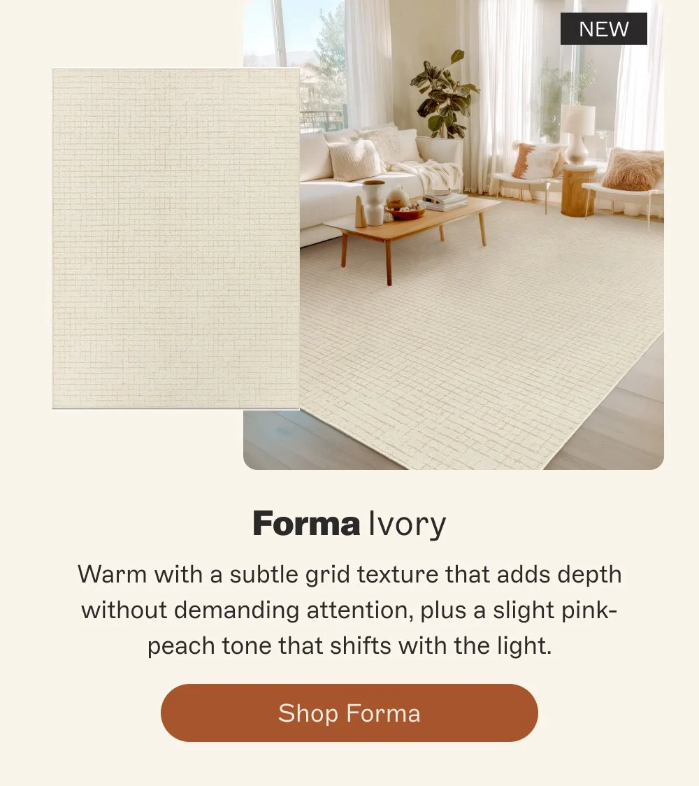 NEW Forma Ivory Warm with a subtle grid texture that adds depth without demanding attention, plus a slight pink-peach tone that shifts with the light. Shop Forma