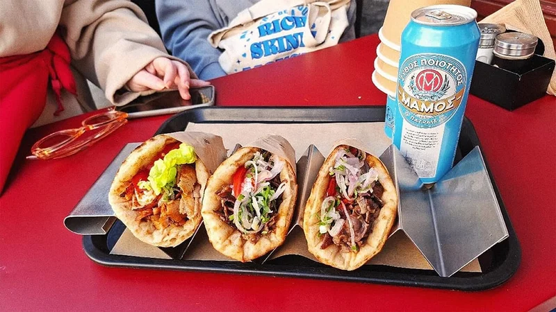 Image description: Souvlaki on the Greek Food Walking Tour, in Athens.