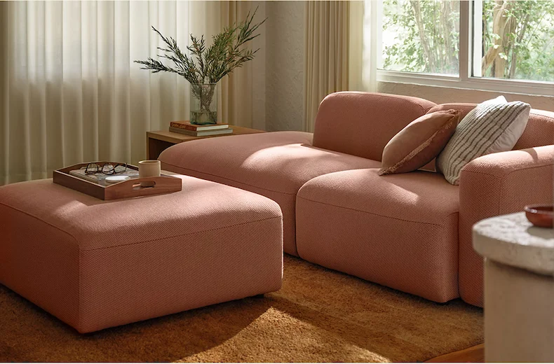 Pictured: Soft Serve Sectional in Safflower (Serpentine)