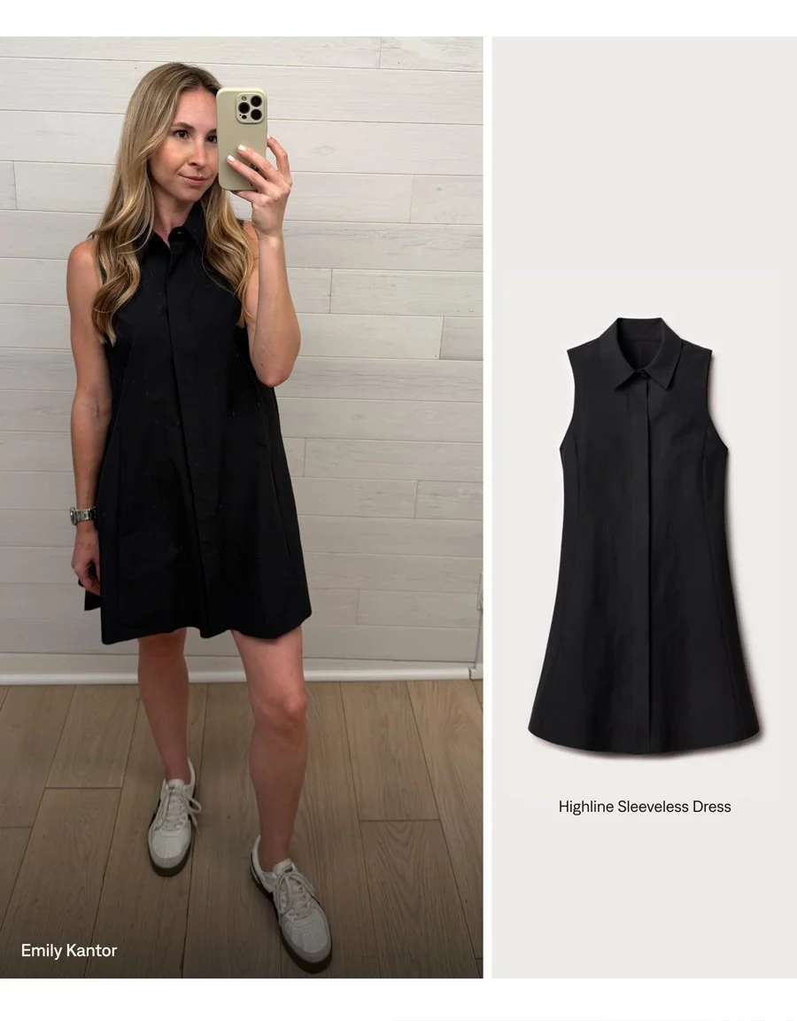Highline Sleeveless Dress, pictured on Emily Kantor