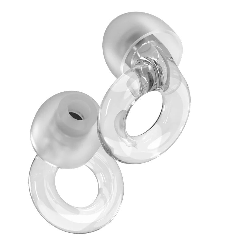 A pair of Clear Loop Engage earplugs.