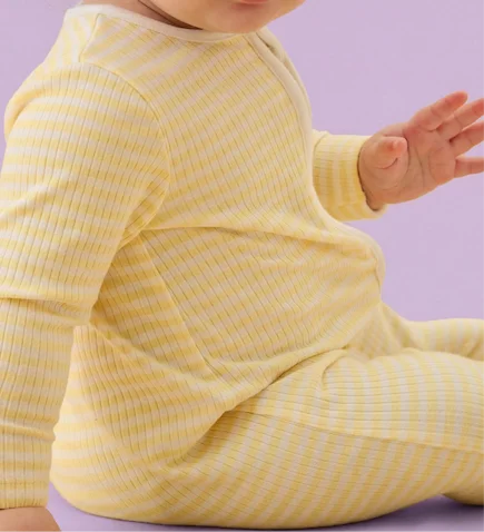 Yellow Stripe Ribbed Clever Zip Baby Pajamas