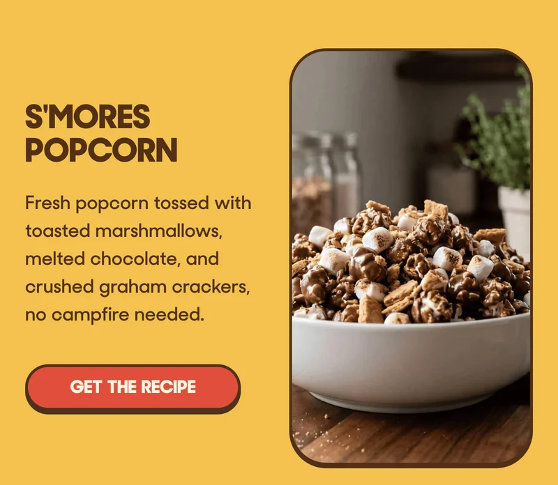 S'mores Popcorn Fresh popcorn tossed with toasted marshmallows, melted chocolate, and crushed graham crackers, no campfire needed. GET THE RECIPE