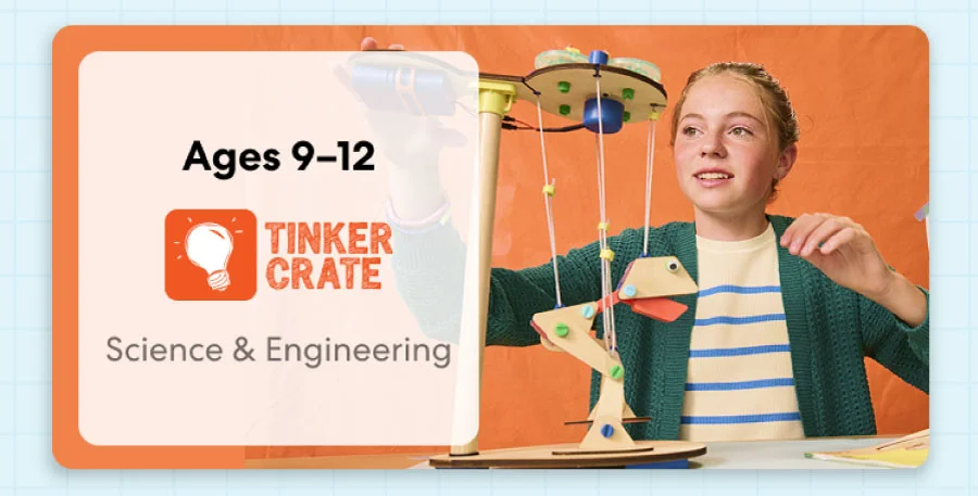 Kid exploring KiwiCo engineering crate for ages 9 to 12