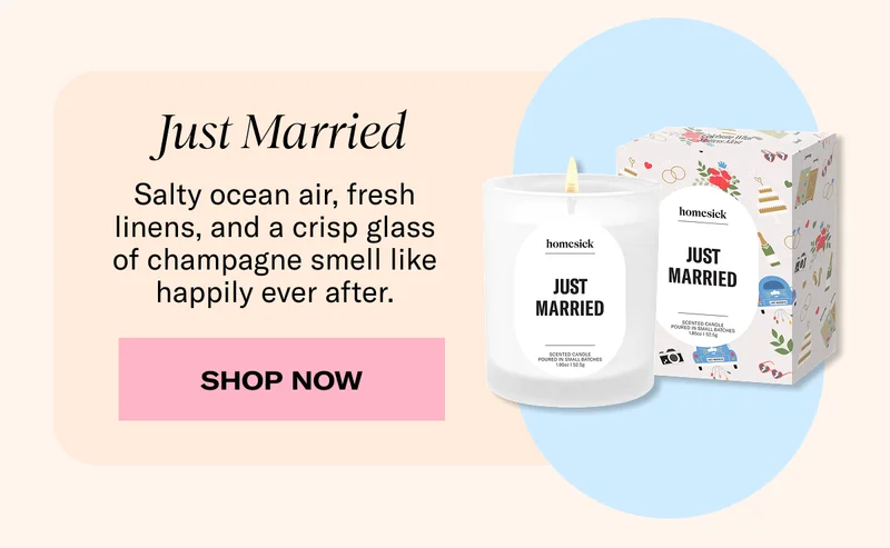 Just Married | Salty ocean air, fresh linens, and a crisp glass of champagne smell like happily ever after. | Shop Now