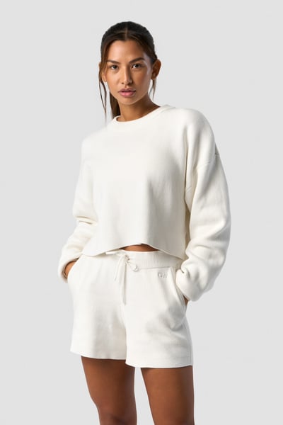 Image of Soft Knit Oversized Cropped Crewneck White