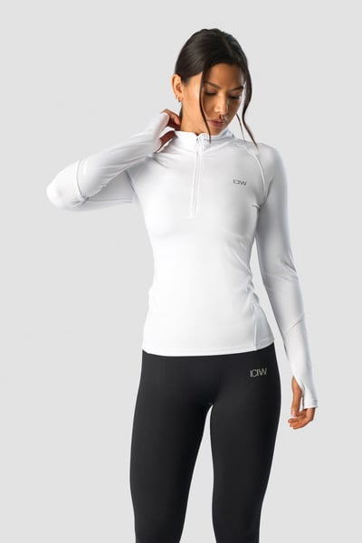 Image of Everyday Long Sleeve 1/4 Stripe Zipper White