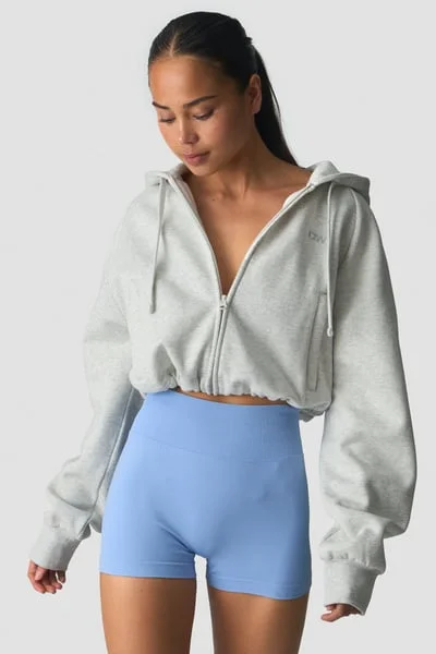 Image of Everyday Cropped Zip Hoodie White Melange