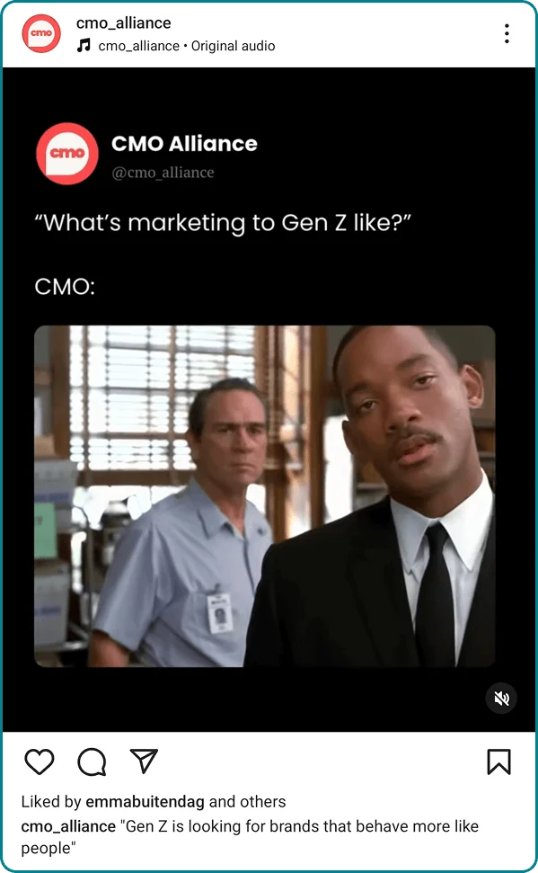 Social post from cmo_alliance about marketing to Gen Z.