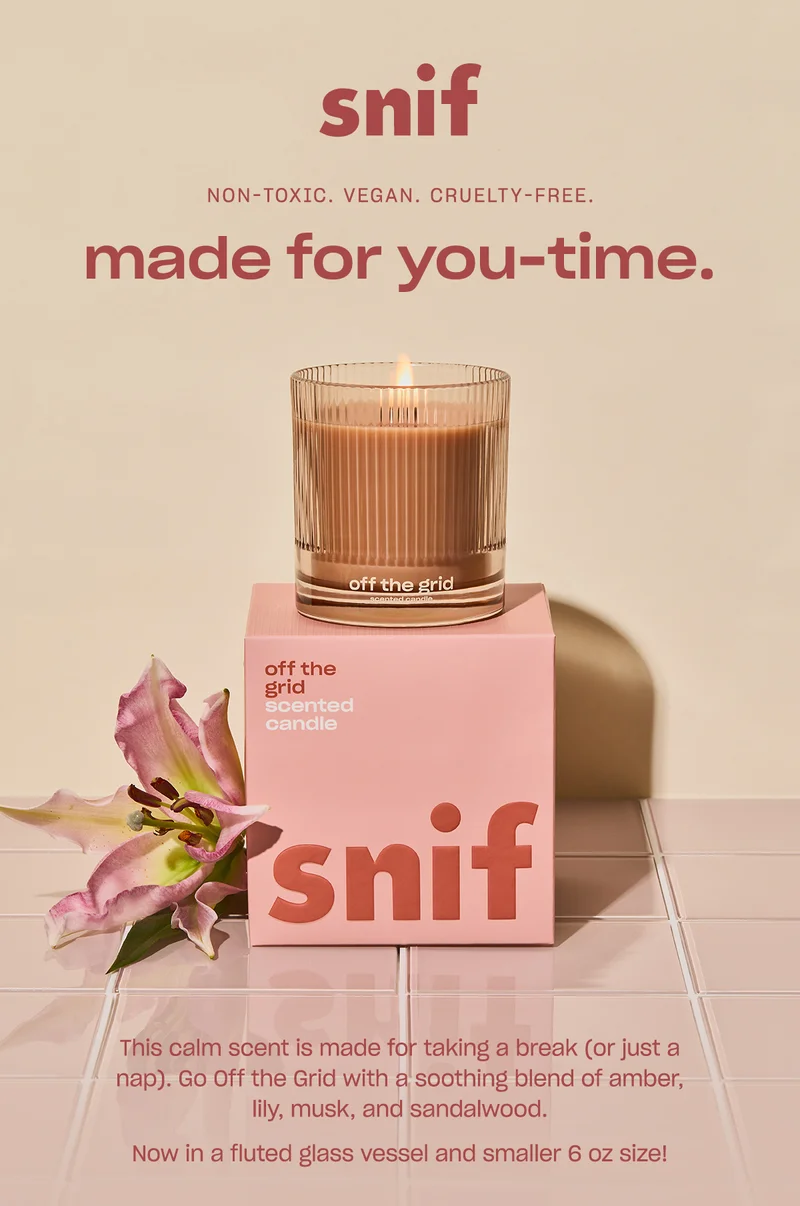 This calm scent is made for taking a break (or just a nap). Go Off the Grid with a soothing blend of amber, lily, musk, and sandalwood. Now in a fluted glass vessel and smaller 6 oz size!