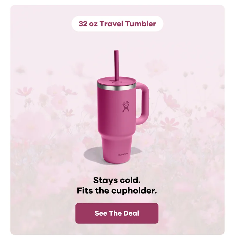 32 oz Travel Tumbler. Stays cold. Fits the cupholder. | See The Deal