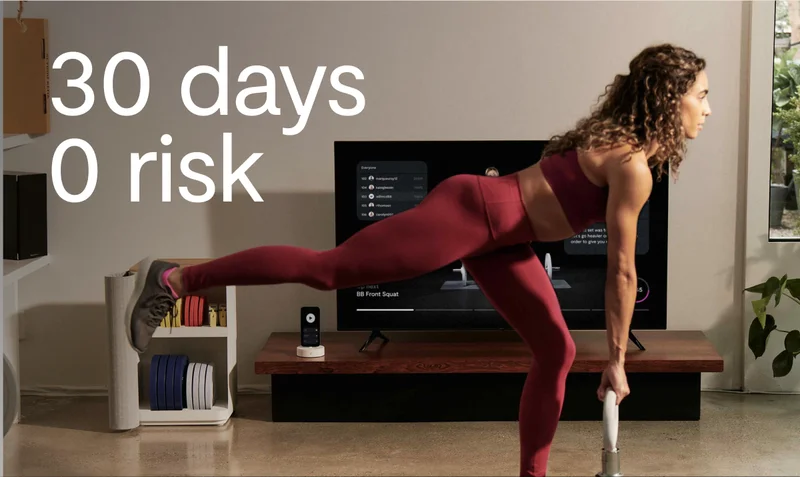 image preview of Tempo user working out with text saying: "30 days, 0 risk"