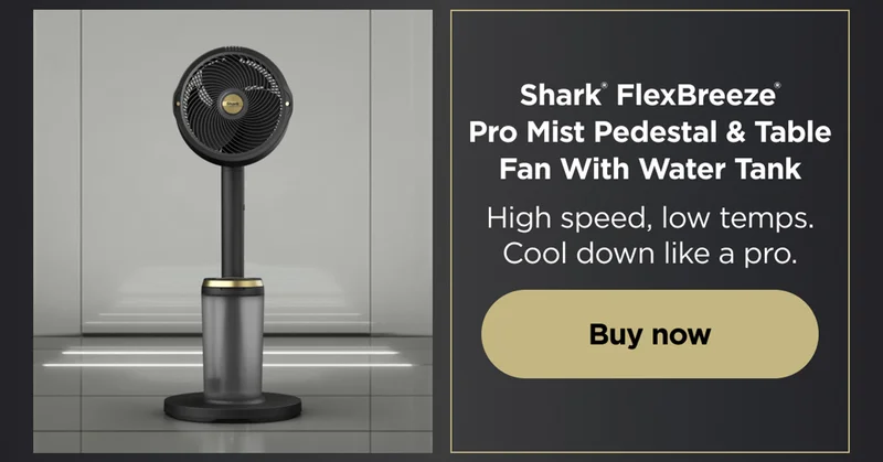 Shark® FlexBreeze® Pro Mist Pedestal & Table Fan with Water Tank-- High speed, low temps. Cool down like a pro.