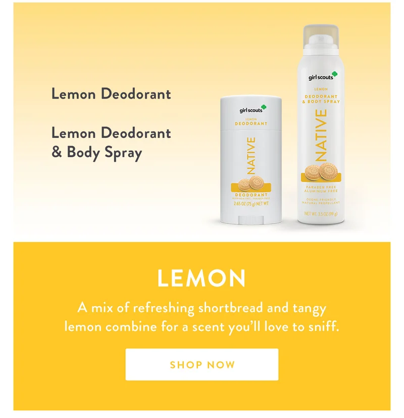 Lemon Deodorant | Lemon Deodorant & Body Spray | Lemon | A mix of refreshing shortbread and tangy lemon combine for a scent you’ll love to sniff. | SHOP NOW