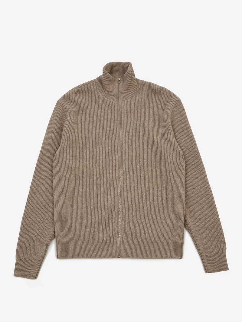 Image of Foret Marsh Rib Zip High Neck - Khaki
