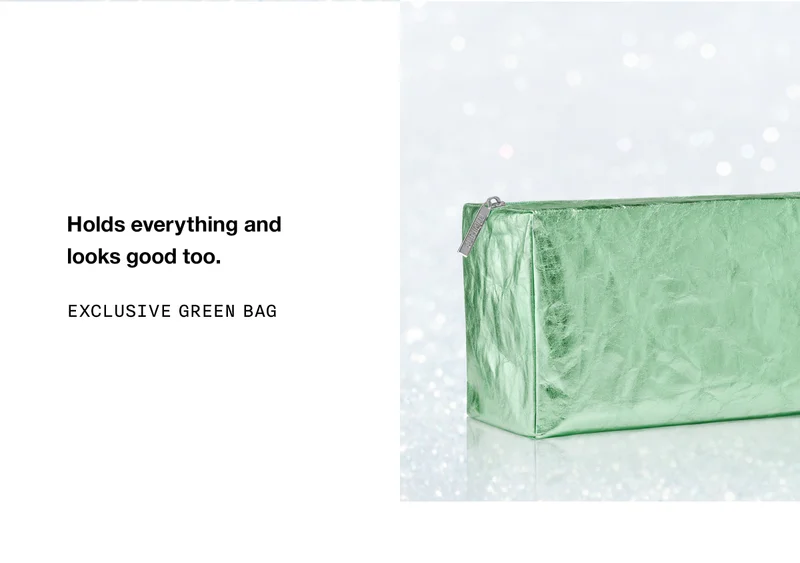 Holds everything and looks good too. Exclusive Green Bag