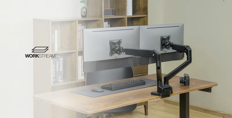 Workstream: Low Profile Dual Monitor Gas Spring Desk Mount.