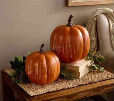 Set of 2 Illuminated Starry Night Glass Pumpkins by Valerie