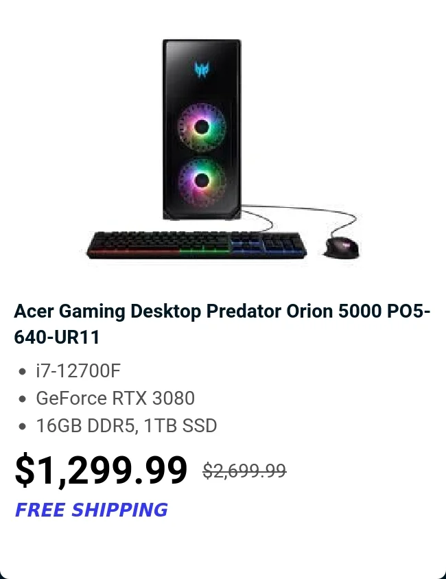 Acer Gaming Desktop Predator Orion 5000 PO5-640-UR11