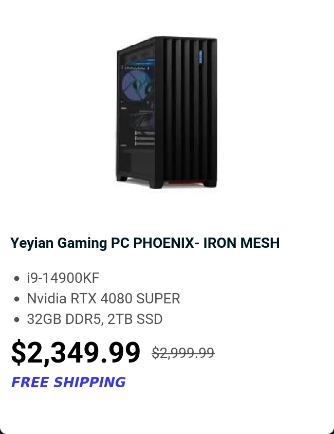 Yeyian Gaming PC PHOENIX- IRON MESH