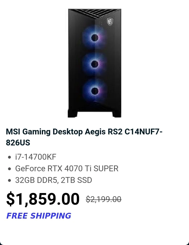 MSI Gaming Desktop Aegis RS2 C14NUF7-826US