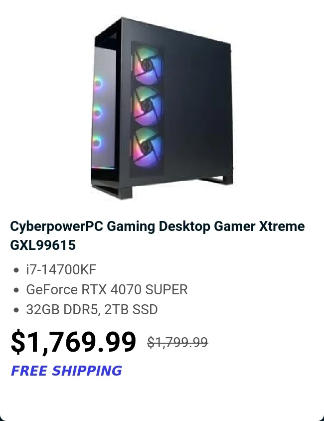 CyberpowerPC Gaming Desktop Gamer Xtreme GXL99615
