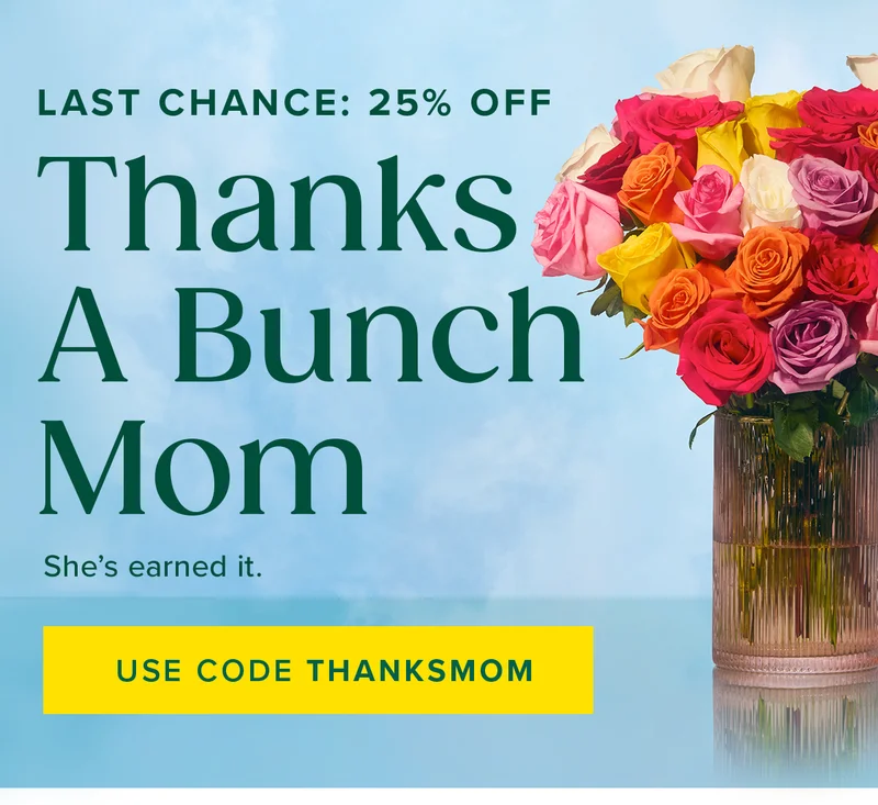Thanks a Bunch Mom. Last Chance for 25% Off. Use code THANKSMOM. She's earned it.