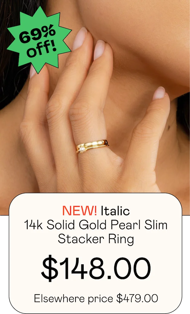 14k Solid Gold Pearl Slim Stacker Ring