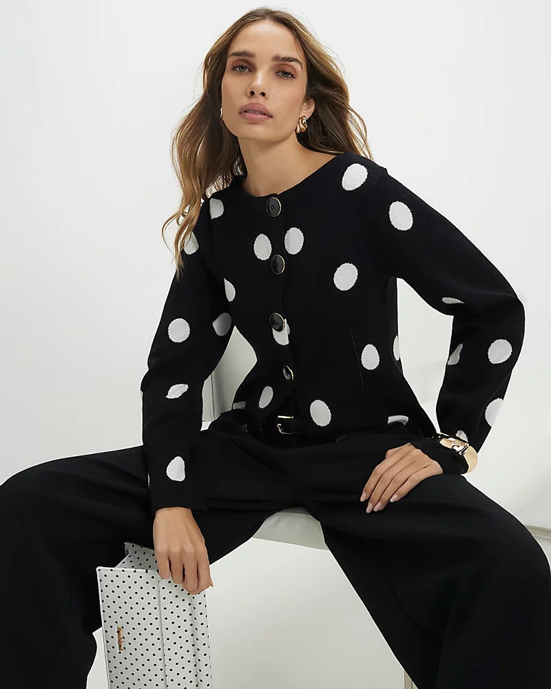 Black Structured Spot Print Cardigan