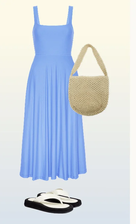 Featherweight At The Ready Square Neck Dress in Flower Blue