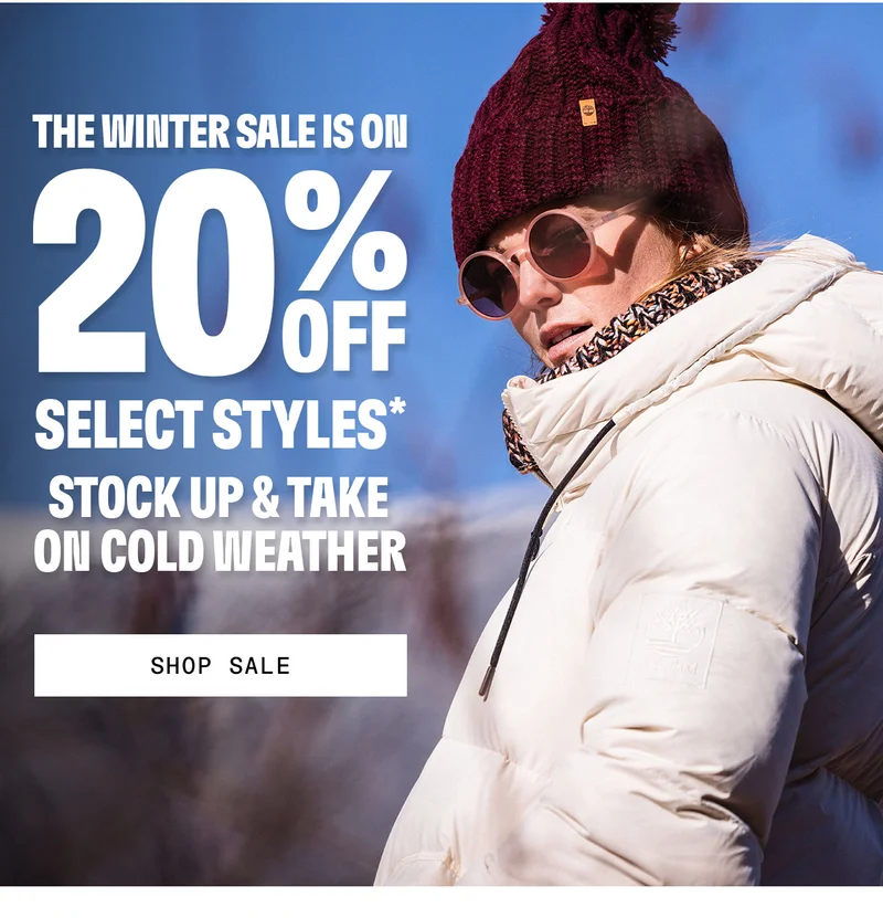 The Winter Sale is on. 20% off select styles*. Shop sale.