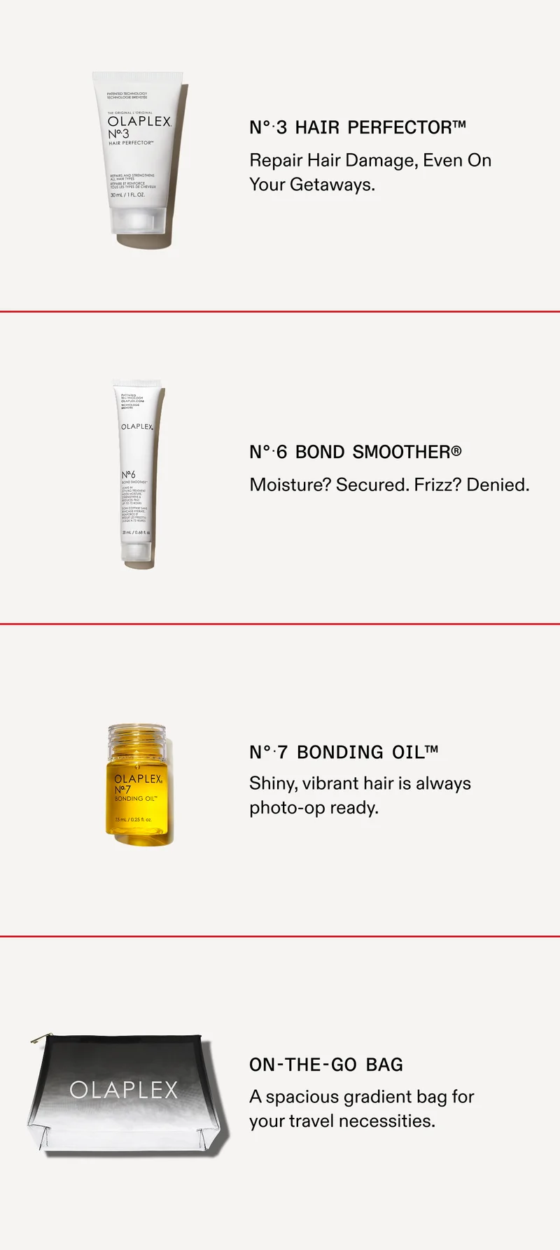 No.3 Hair Perfector | No.6 Bond Smoother | No.7 Bonding Oil | On-The-Go Bag