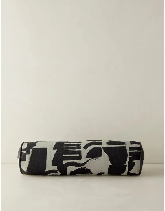 Organic Shapes Linen Bolster Pillow by Sarah Sherman Samuel - Khaki and Black