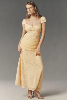 BHLDN June Stretch Lace Ruched Maxi Slip Dress