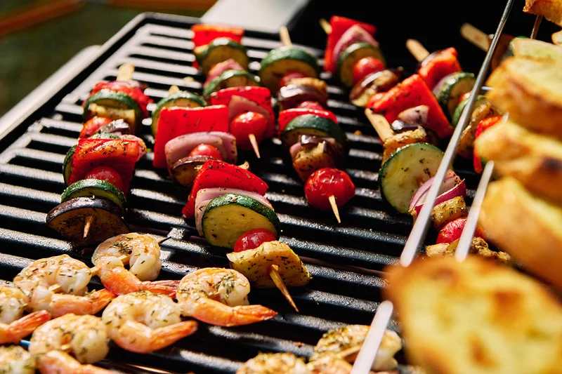 Ratatouille Skewers with Grilled Shrimp